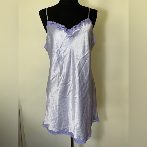 Victorias Secret Pink Label Lavender Satin & Lace Spaghetti Strap Slip Dress  L - Picture 3 of 9